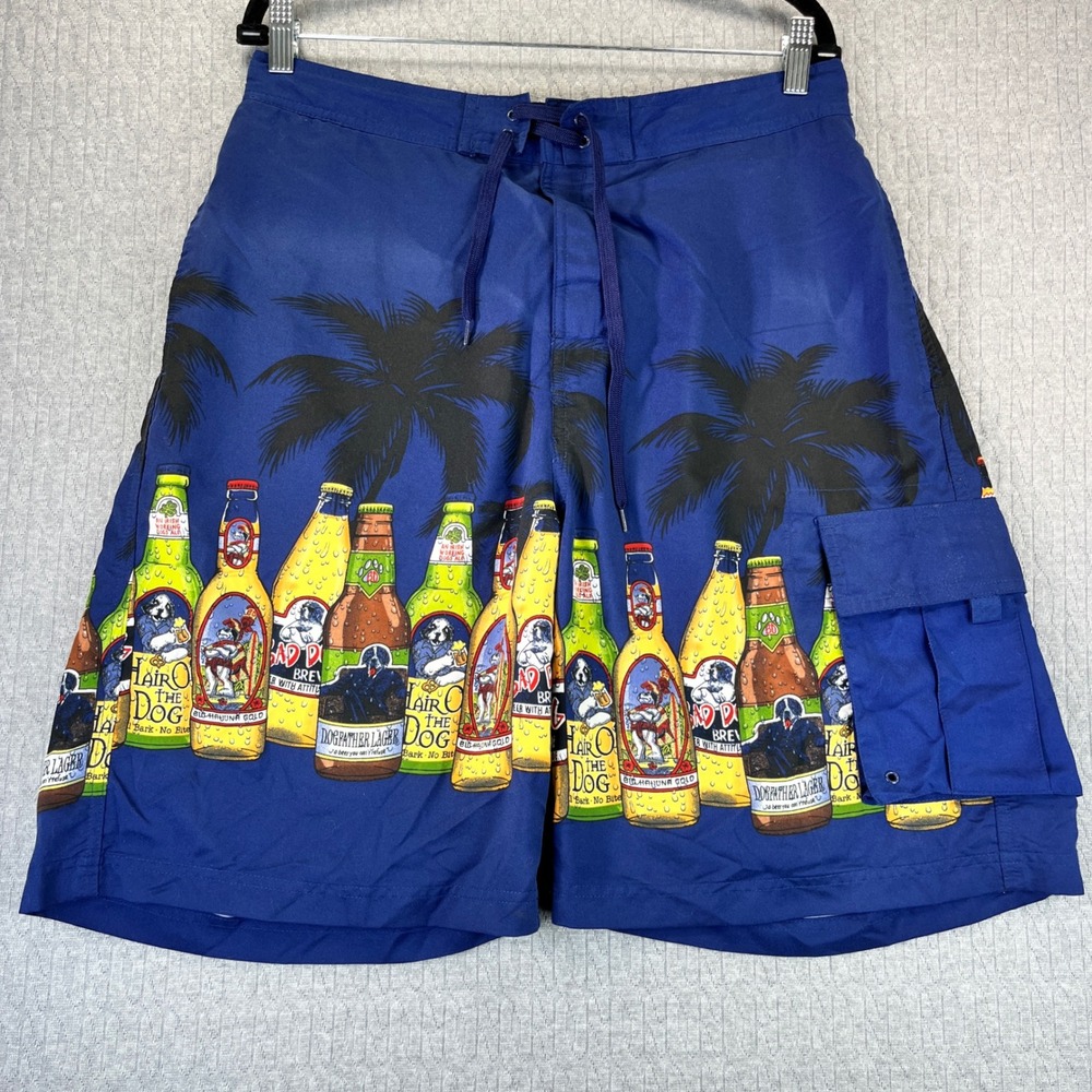 Big Dogs cargo Beer Bottle board shorts‎ Men L Swim Trunks Tropical Print party